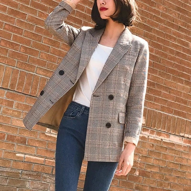 Conjunto Blazer e Calça Feminino Xadrez em Jacard Max Mara Premium