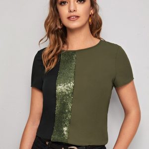 Blusa Colorblock Detalhe Paetês