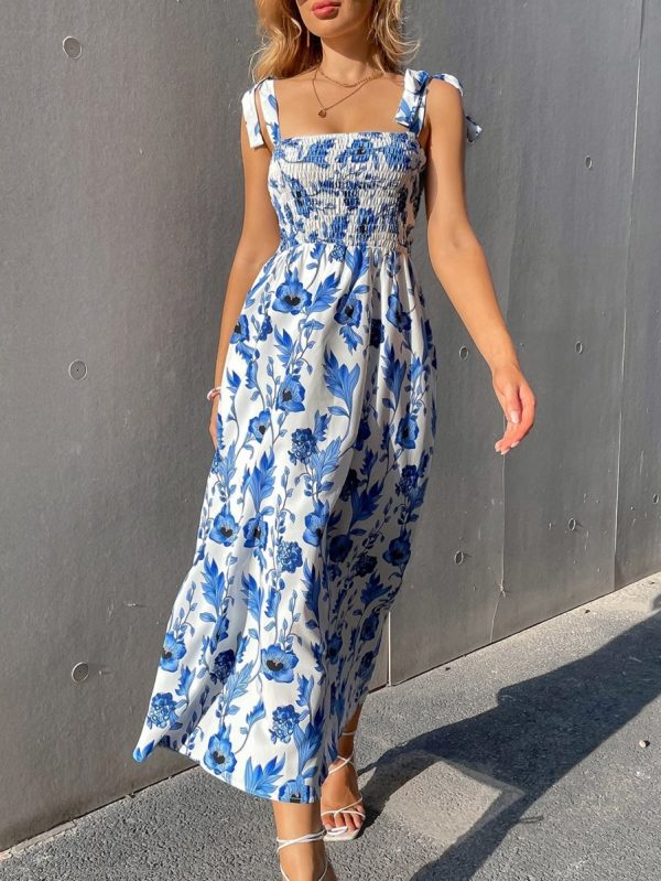 Blue and white store floral maxi dress