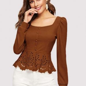 Blusa Peplum Detalhes Vazados